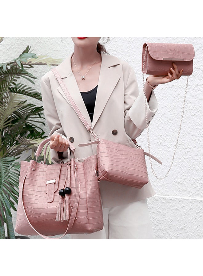 Crocodile Pattern Large Capacity Textured Composite Bag Set Pink - Image 2